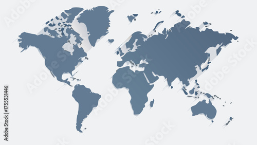 World map illustration featuring continents in blue against a white background showcasing global geography