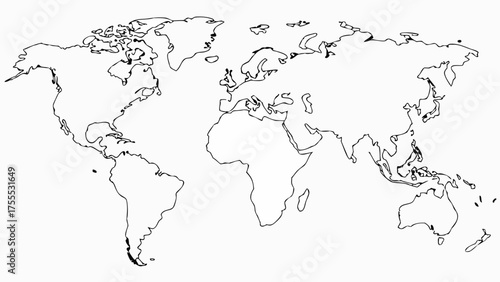 An outline of the world map showing continents and islands in a simple black and white illustration