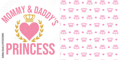 little princess mommy & daddy print all over pattern print vector art
