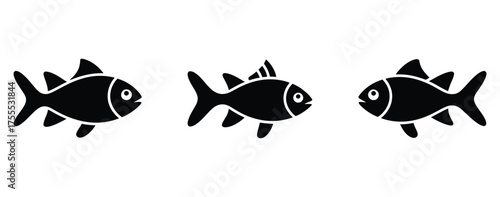 WebCharming black fish icons swimming in formation for delightful branding, educational materials, or ocean-themed decor, perfect for adding a touch of underwater magic to any project