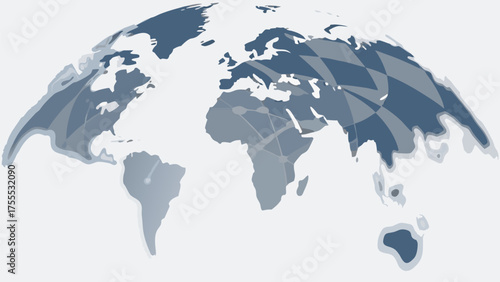Stylized world map illustration with geometric overlay and muted color palette design element