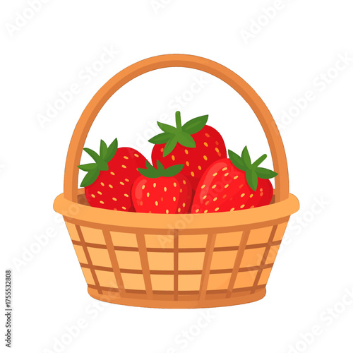 Wicker Basket Filled with Ripe Red Strawberries Against White Background Isolated Fruit Still Life With Green Leaves And Bountiful Summer Harvest