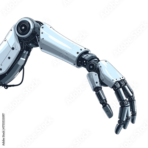 Detailed Pixel Art of Articulated Metallic Robotic Arm on White Background