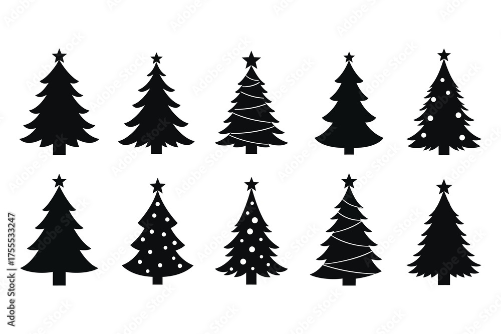 Fototapeta premium Collection of festive silhouette christmas trees for holiday decorations and design
