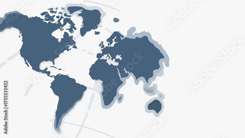 World map illustration with continents in blue and a subtle globe grid on a white background design