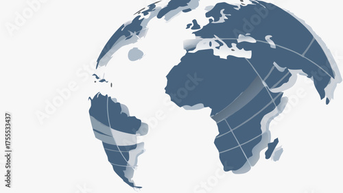 Stylized globe illustration with visible continents and grid lines on a white background view from space