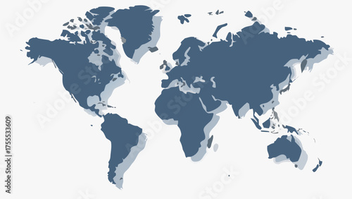 World map illustration with a flat design and shadow effect on a white background continents are visible