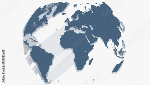 Illustration of a world globe showing continents like africa europe and south america in blue tones on white