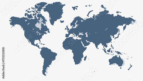 A simple world map illustration with continents in blue against a white background displaying countries