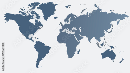 A world map illustration showing continents in blue against a white background with a subtle shadow effect