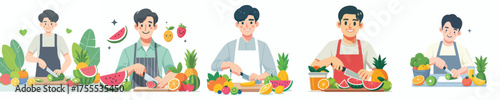 vector of a man cutting fresh fruit