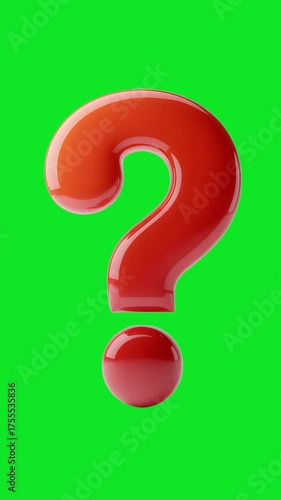 A bright red glossy three dimensional question mark symbol isolated on a vibrant green background representing curiosity and inquiry