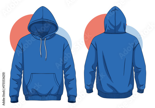 Classic blue hooded sweatshirt with a front pocket and drawstring details for comfortable everyday wear.