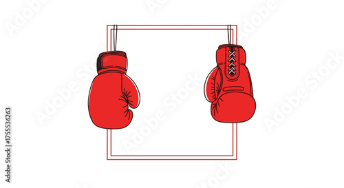 Boxing gloves hanging in a decorative frame design with copy space for promotional use