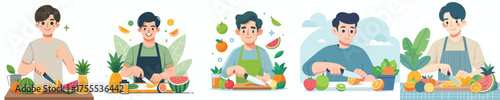vector of a man cutting fresh fruit