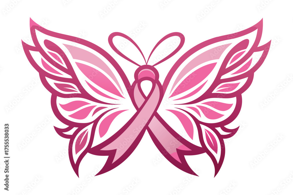 Obraz premium Pink Butterfly Breast Cancer Awareness Ribbon Design