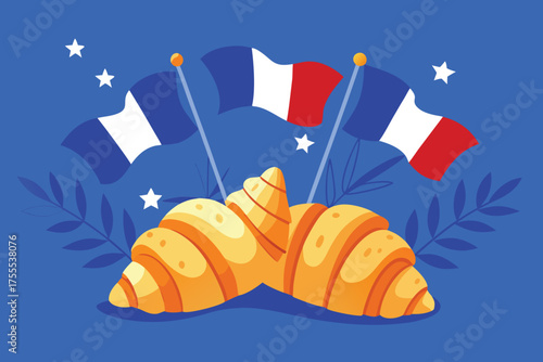 French Flags and Croissants with Decorative Elements