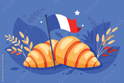 Croissants and French Flag with Floral Accents France