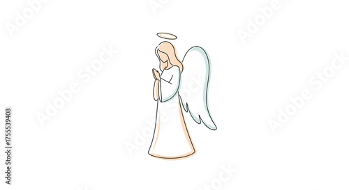 Praying angel with wings and halo in minimalist style for holiday designs