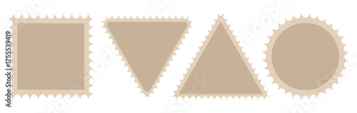 Triangle stamp frame for mail card. Postcard paper with old perforated edge. Square jagged graphic set for album illustration. Blank bumpy travel isolated design collection for envelope label.