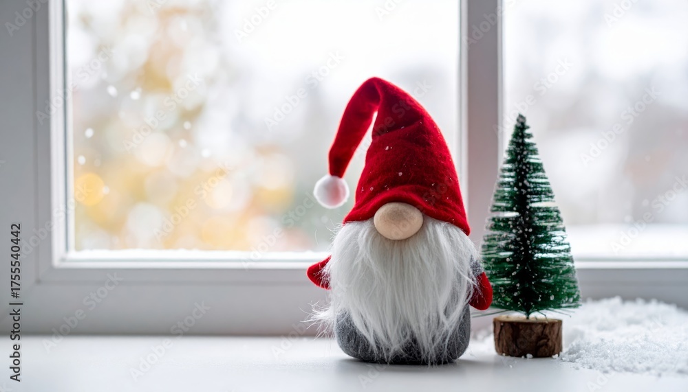 Fototapeta premium Red-Hatted Gnome with Mini Christmas Tree