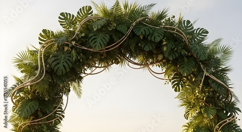 Luxury Tropical Wedding Arch with Gold Accents - 3D Foliage Decor