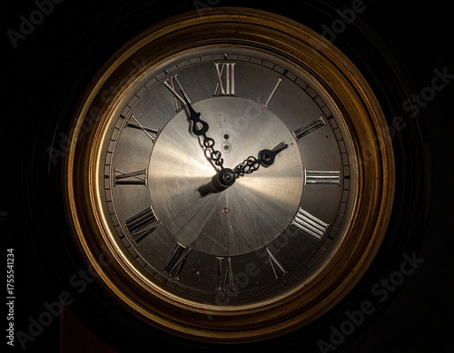Wallpaper Mural Antique clock face, Roman numerals, gold trim, dark background Torontodigital.ca