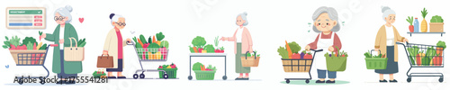 vector of grandmother shopping for fresh vegetables