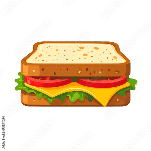 Pixelated Sandwich with Cheese Tomato and Lettuce on Toasted Bread Against White Background Detailed Food Illustration Perfect for Stock Photography
