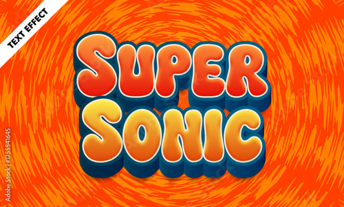 Super sonic editable text effect, bold 3d rounded cartoon font, speed game title design