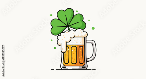 Beer mug topped with froth and shamrock for St. Patrick's Day celebration