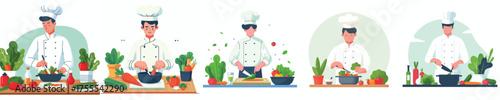 vector male chef cooking fresh vegetables