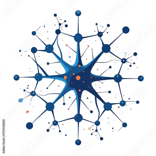 Abstract Molecular Structure in Navy Blue and Orange Against White Backdrop Science and Technology Concept Connection and Network Illustration Detailed Vector Art