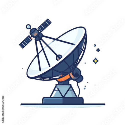 Pixelated Radio Telescope with Satellite on White Background Communication Innovation Technology