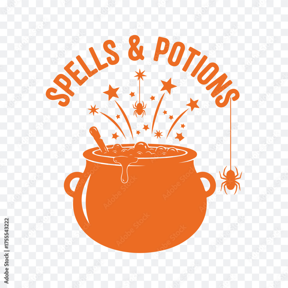 custom made wallpaper toronto digitalA vintage-style logo featuring a cauldron with bubbling potion, stars, and a spider, perfect for magic-themed branding.
