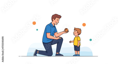 father gifting son an ice cream cone with joy in a minimalistic background copy space