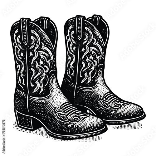 Cowboy Boots Vintage Engraving – Western Footwear Illustration