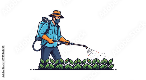 Agricultural worker spraying pesticide on plants, demonstrating effective pest control and crop protection in farming