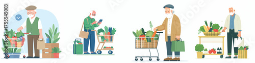 vector of grandfather shopping for fresh vegetables