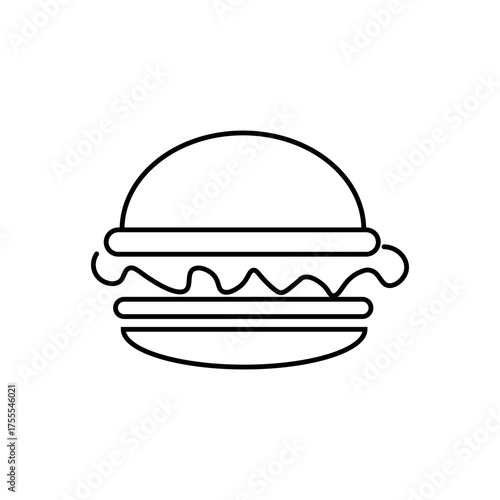 Isolated burger icon. Fast food. Black and white vector illustration. Can be used in mobile apps, websites, advertising, etc.