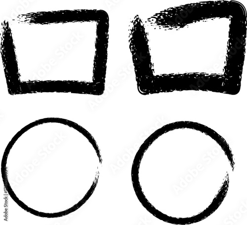 Hand Drawn Brush Stroke Shapes Vector | Grunge Ink Circle Square Outline Design | Abstract Artistic Border Texture Set