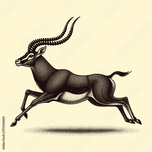 Running Antelope Wildlife Animal Engraving Style Vector Illustration