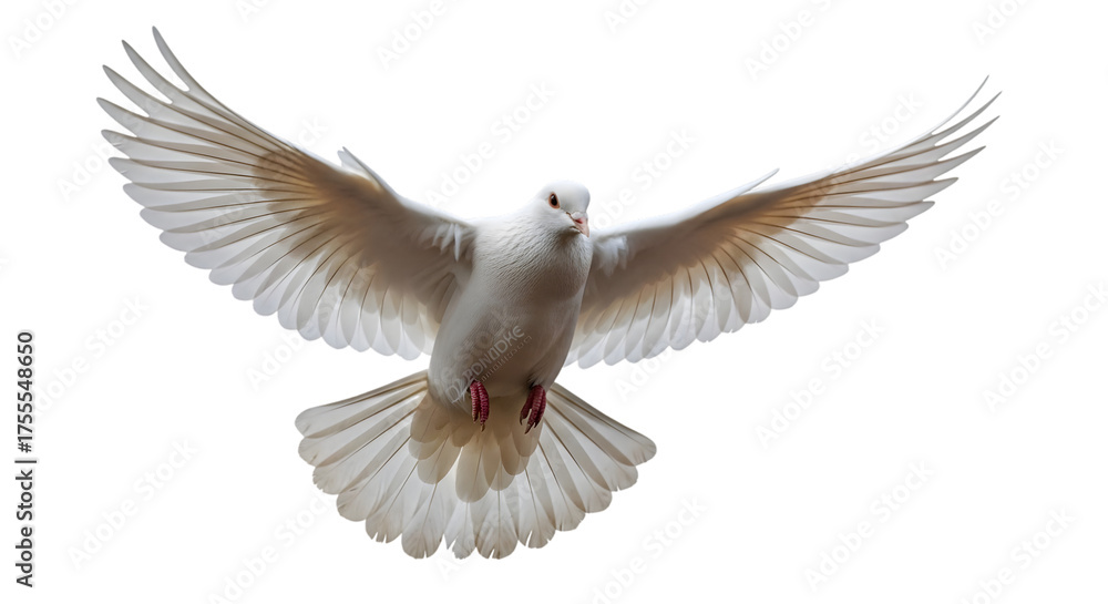 Obraz premium White Dove in Flight with Outstretched Wings – Peaceful Bird, Free Spirit, Nature