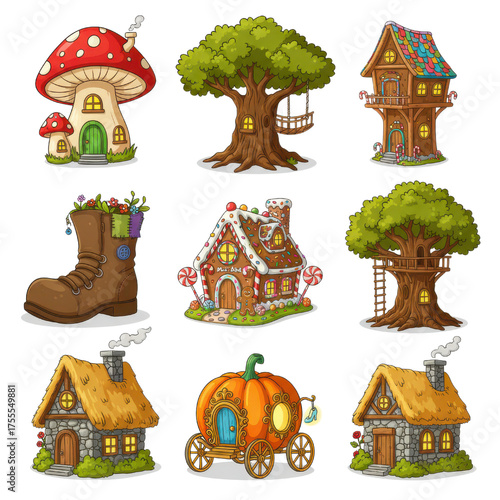 Wallpaper Mural Whimsical Pixel Art Collection Of Fantasy Houses And Structures On A Transparent Background Torontodigital.ca