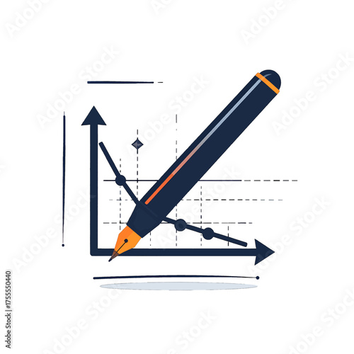 Black Pen Overlying Blue Graph Illustration With Arrowhead Axes and Dotted Grid Lines