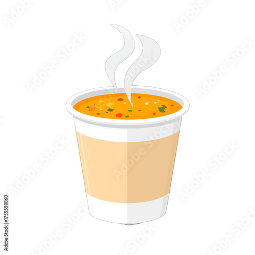 Steaming Hot Orange Soup in Paper Cup Isolated on White Background Vector Illustration Minimalist Food Service Concept