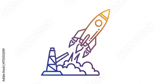 A rocket ship is taking off from a launchpad, ready to explore the cosmos, it is a symbol of ambition