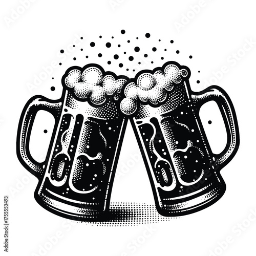 Cheers Beer Mugs – Oktoberfest Party Celebration Illustration