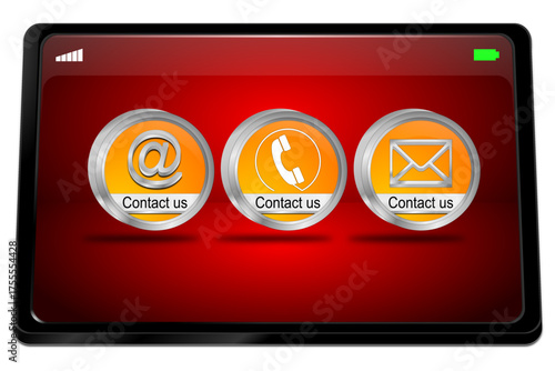 Tablet computer with Contact us Button - 3D illustration