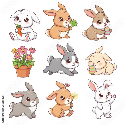 Wallpaper Mural Cute Cartoon Easter Bunnies And Flowers Collection With Transparent Background Torontodigital.ca
